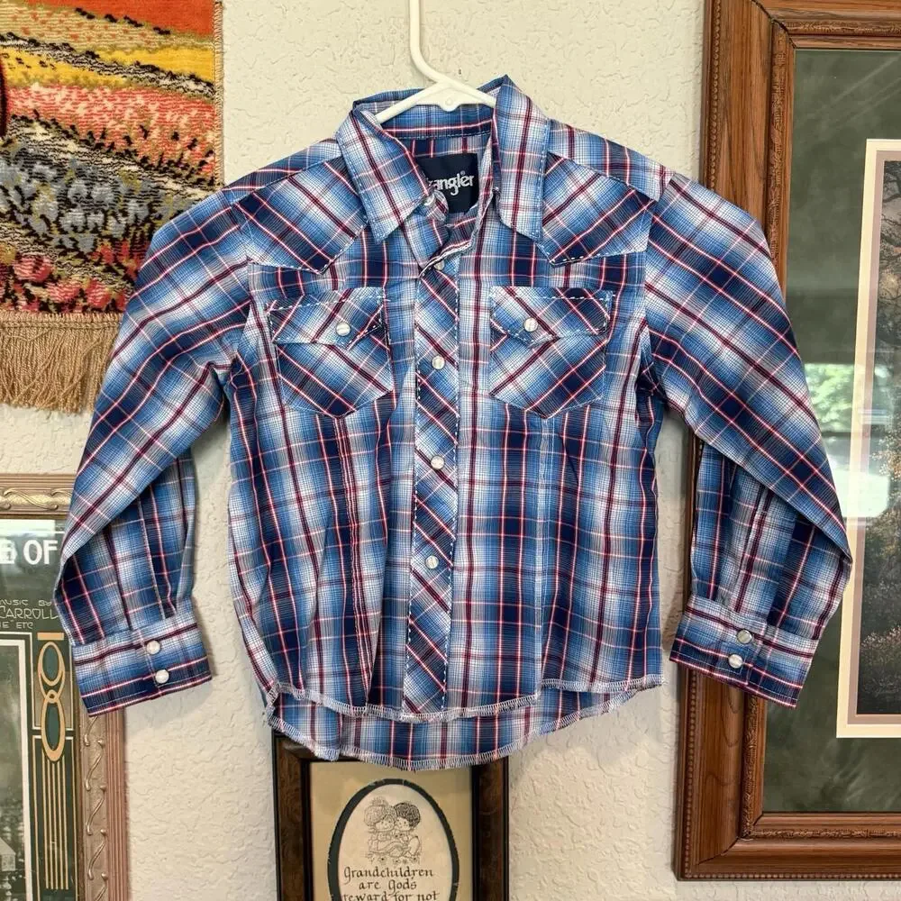 Vintage 90s Wrangler Striped Aztec Pearl Snap Shirt‎ Size Kids Medium